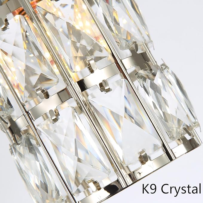 6-Lights Modern Crystal Pendant Lights for Kitchen Island LED Dimmable Glam Pendant Lighting Chandelier for Dining Room Hallway Corner Lamp Nickel
