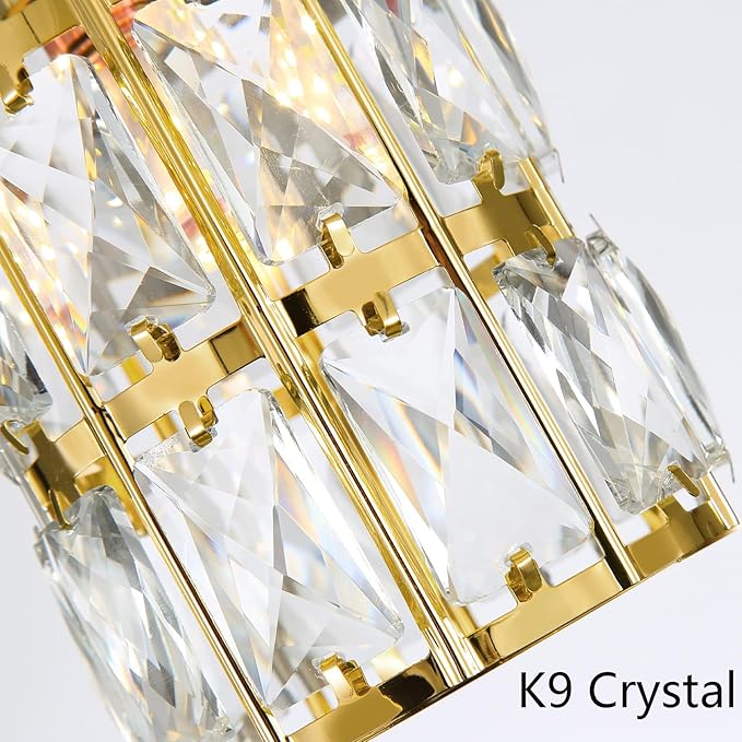 3-Lights Rectangle Modern Crystal Pendant Lights for Kitchen Island LED Dimmable Glam Pendant Lighting Chandelier for Dining Room Hallway Corner Lamp Gold