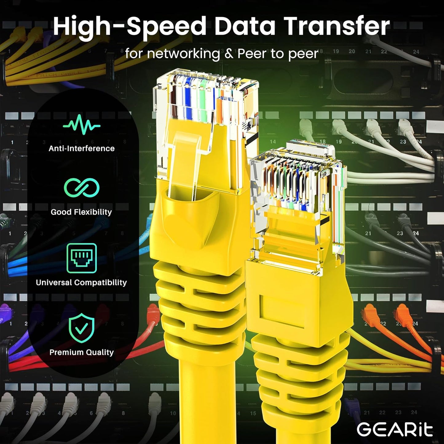 GearIT Cat 6 Ethernet Cable (24-Pack 0.5 Feet) Cat6 Network Patch, 10Gbps, RJ45, Snagless Cord, Gold-Plated Connectors, Internet for PC, TV, Tablet, Router, Printer, Servers, IT Data Center - Yellow
