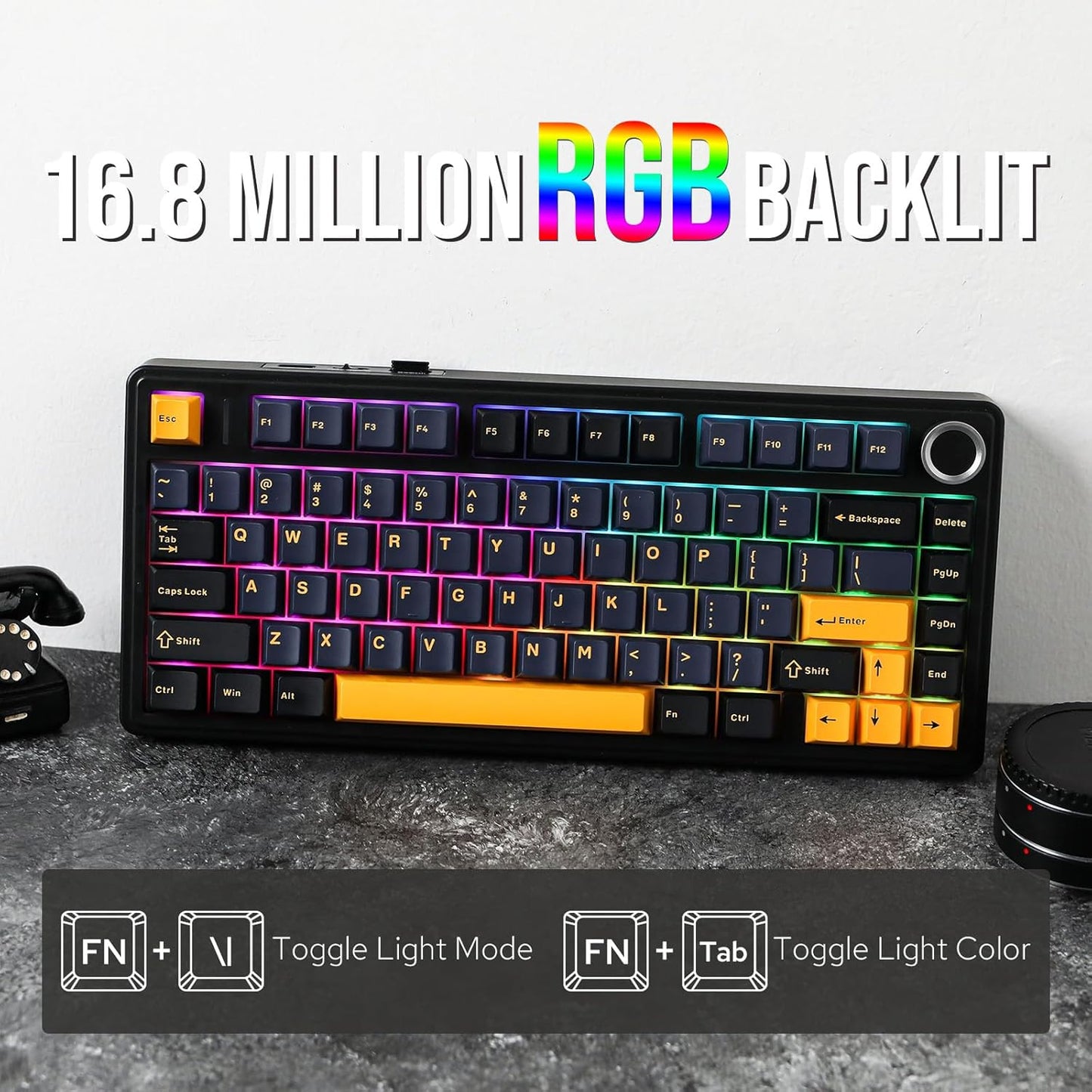 EPOMAKER x Aula F75 Gasket Mechanical Keyboard, 75% Wireless Hot Swappable Gaming Keyboard with Five-Layer Padding&Knob, Bluetooth/2.4GHz/USB-C, RGB (Black, LEOBOG Reaper Switch)