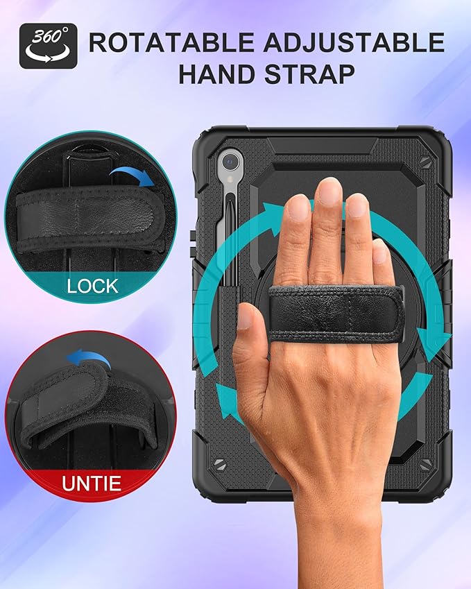 Case for Samsung Galaxy Tab S10 Lite/ S10 FE / S9 FE 10.9 Inch / S9 11'' 5G Protective with Screen Protector/Pen Holder/Hand Strap, Heavy Duty Shockproof Tablet Cover for S10 Lite, Black