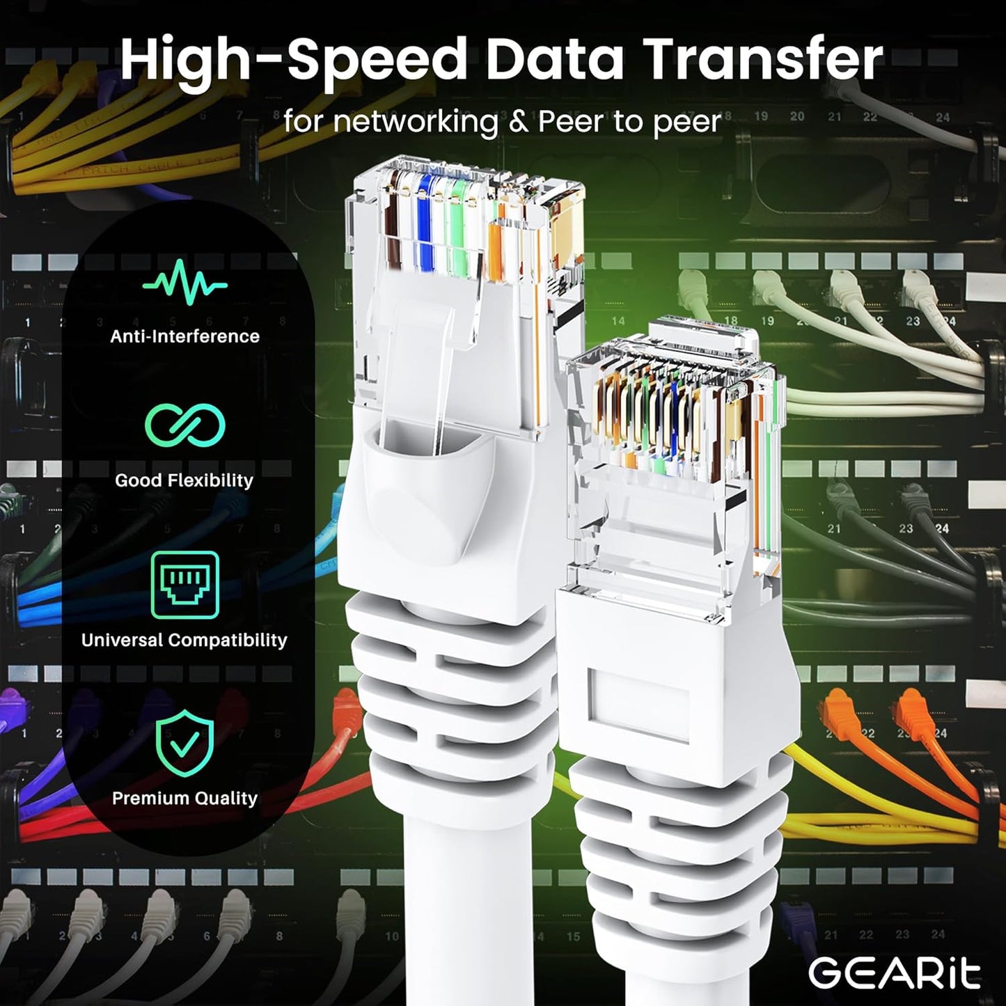 GearIT Cat 6 Ethernet Cable (24-Pack 2 Feet) Cat6 Network Patch, 10Gbps, RJ45, Snagless Cord, Gold-Plated Connectors, Internet for PC, TV, Tablet, Router, Printer, Servers, IT Data Center - White