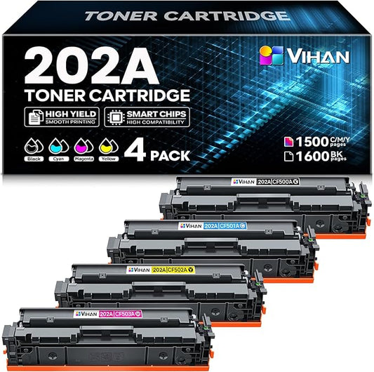 202A Toner Cartridges 4 Pack High Yield Replacement for HP 202A Black Cyan Yellow Magenta Toner Cartridges Compatible with Color Pro MFP M281fdw M281cdw M281fdn M254dw M254dn Printer Ink, CF500AM