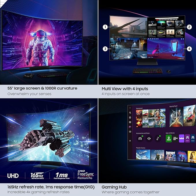 Samsung 55" Odyssey Ark 2nd Gen 4K UHD 1000R Curved Gaming Monitor, 165Hz, 1ms, 4 Input Multi View, Quantum Mini-LED, AMD FreeSync Premium Pro, HDR 10+, Height Adjustable Screen, LS55CG970NNXGO
