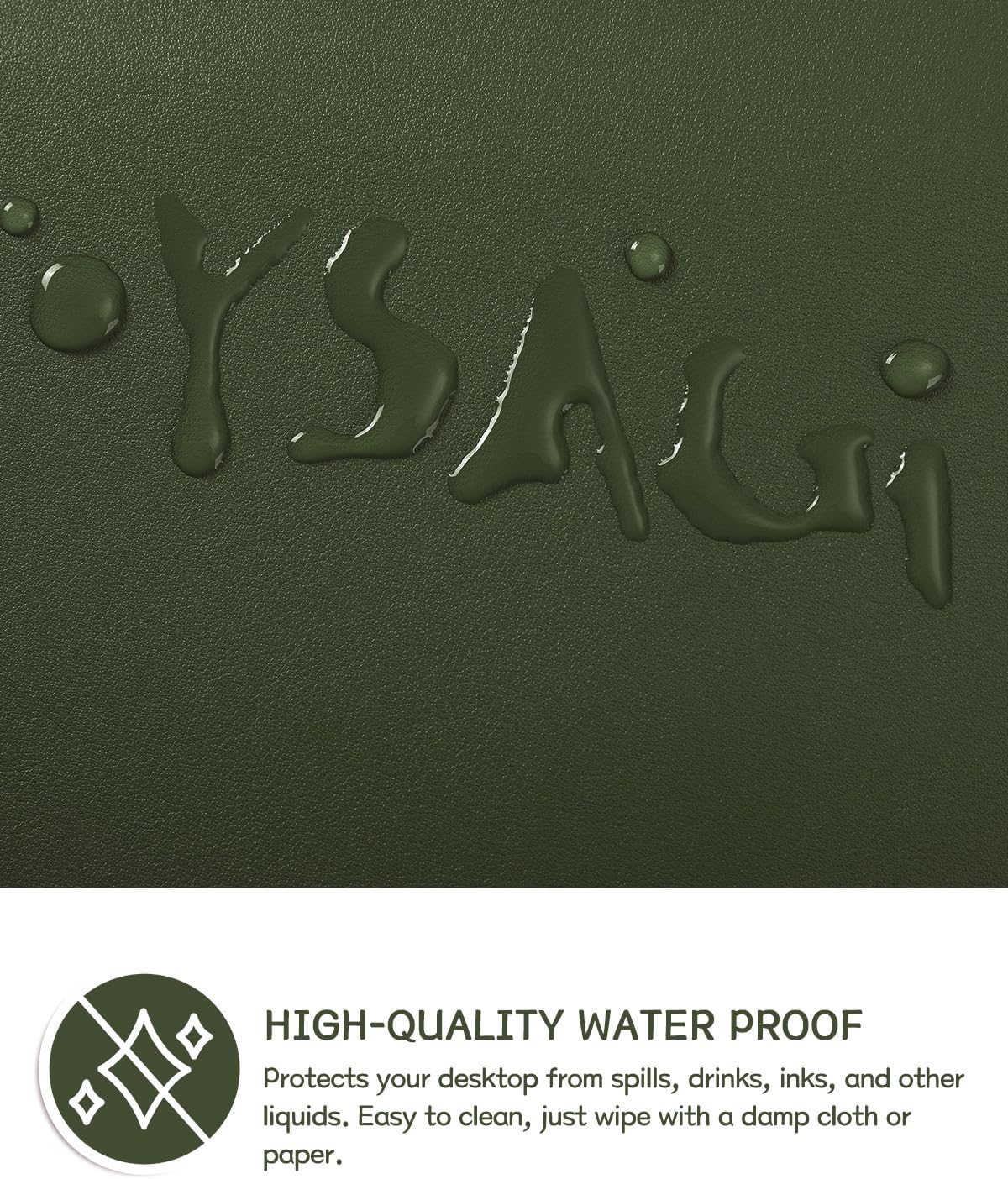 YSAGi Non-Slip Leather Desk Pad XL Size, Waterproof Laptop Computer Desk Keyboard Mat, Table Protector Blotter Mat, Large Mouse Pad for Office/Work/Home/Decor(Olive Green, 47.2" x 23.6")-No Band