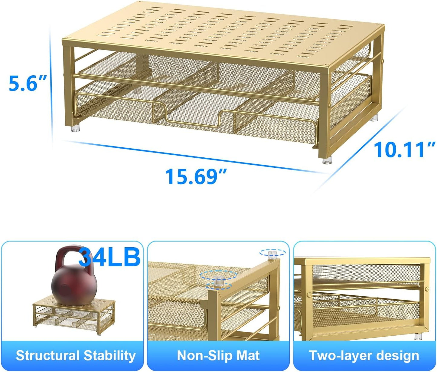 gianotter Computer Monitor Stand Riser, office organizer with Drawer, Office Organizers Storage for Classroom Office Supplies (Gold)
