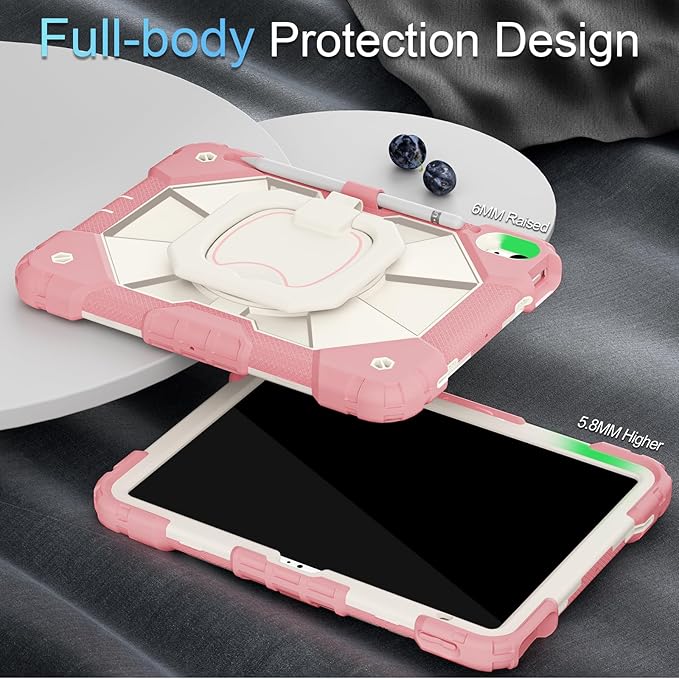 Case for iPad (A16) 11th/10th Generation 11''/10.9'' (2025/2022),Rotating Stand iPad Case 10th Gen with Screen Protector,Heavy Duty Shockproof Cover for 10th Generation 10.9 Inch,Rosegold