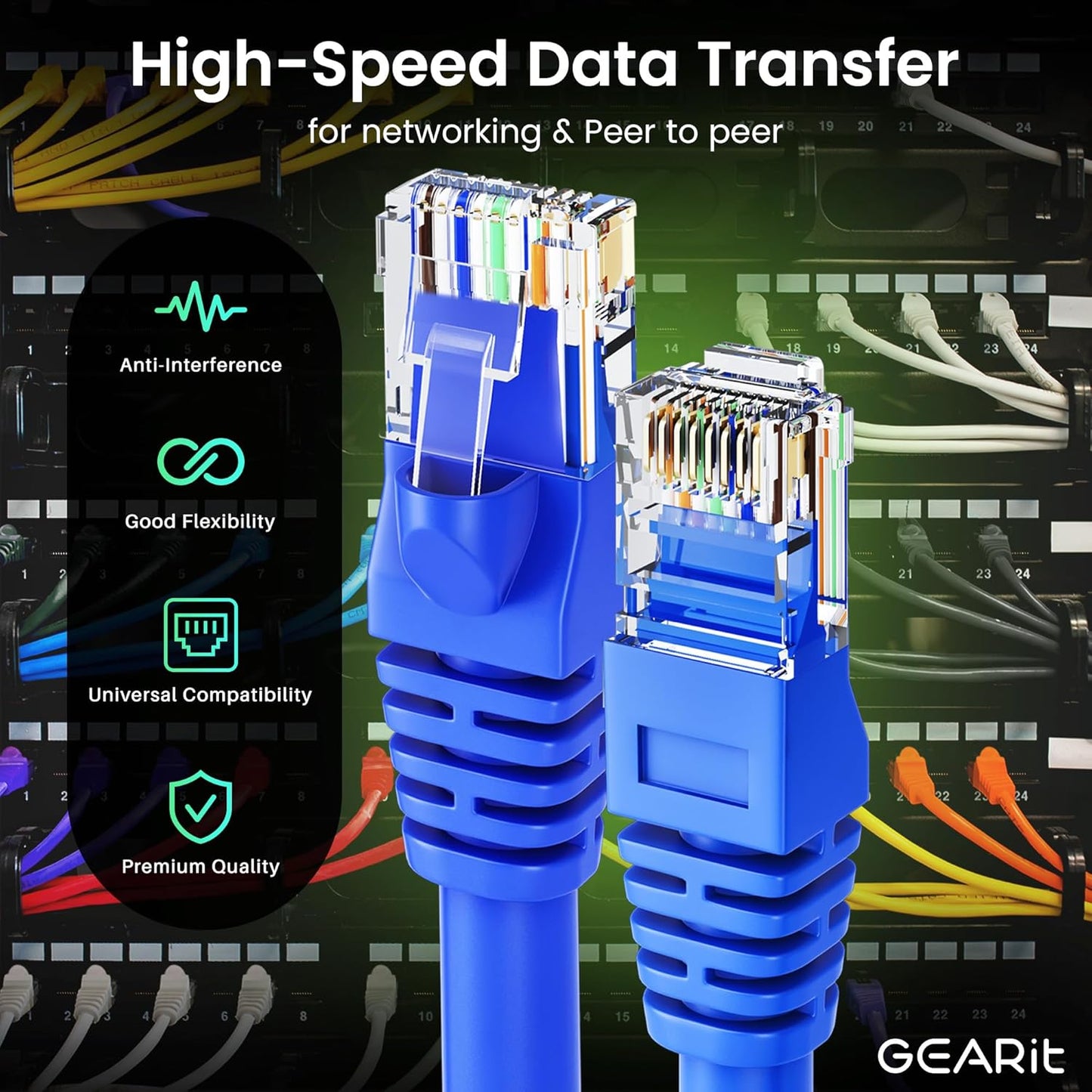 GearIT Cat 6 Ethernet Cable Pack - 20-Pack 4 ft Cat6 Ethernet Patch Cables | RJ45 Network Patch Cable, 10 Gbps Snagless Gold-Plated Connectors - Ethernet Cable Cat 6 for PC, TV, Router - Blue