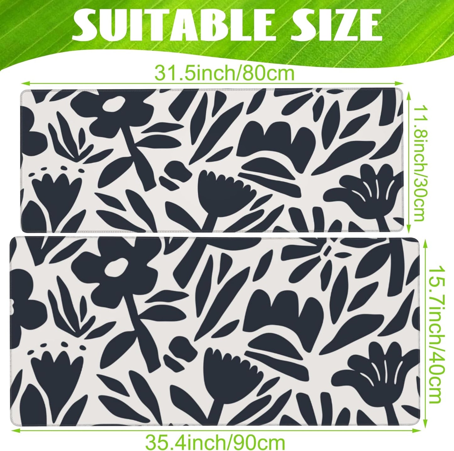 Desk Pad,Hand Drawn Leaves and Flowers Desk Mat,Abstract Plant Large Gaming Mouse Pad for Desk,Extended Big Computer Keyboard Mouse Pad with Non-Slip Base and Stitched Edge,35.4"x15.7"