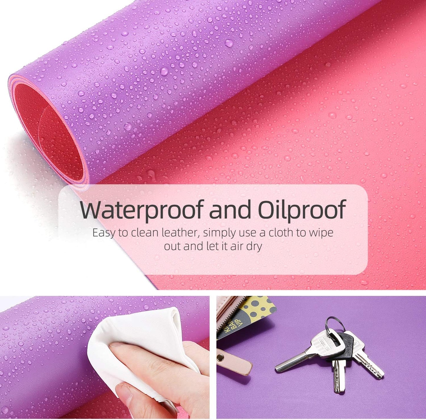 YSAGi Desk Mat, Waterproof Mouse pad for Desk, Leather Desk Pad Large for Keyboard and Mouse,Dual-Sided Mouse Mat for Office (35.4" x 17", Aconite Violet+Eosine Pink)