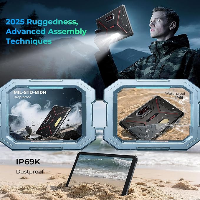 HOTWAV R9 Ultra 5G 2025 Rugged Tablet Android 15, 11" FHD+ 120Hz 20080mAh Waterproof Tablet with Pen, Octa-Core 24GB+512GB/2TB TF, 64MP+16MP+20MP, Gemini AI/IP68&IP69K/5G LTE&WiFi/Face ID/OTG/GPS