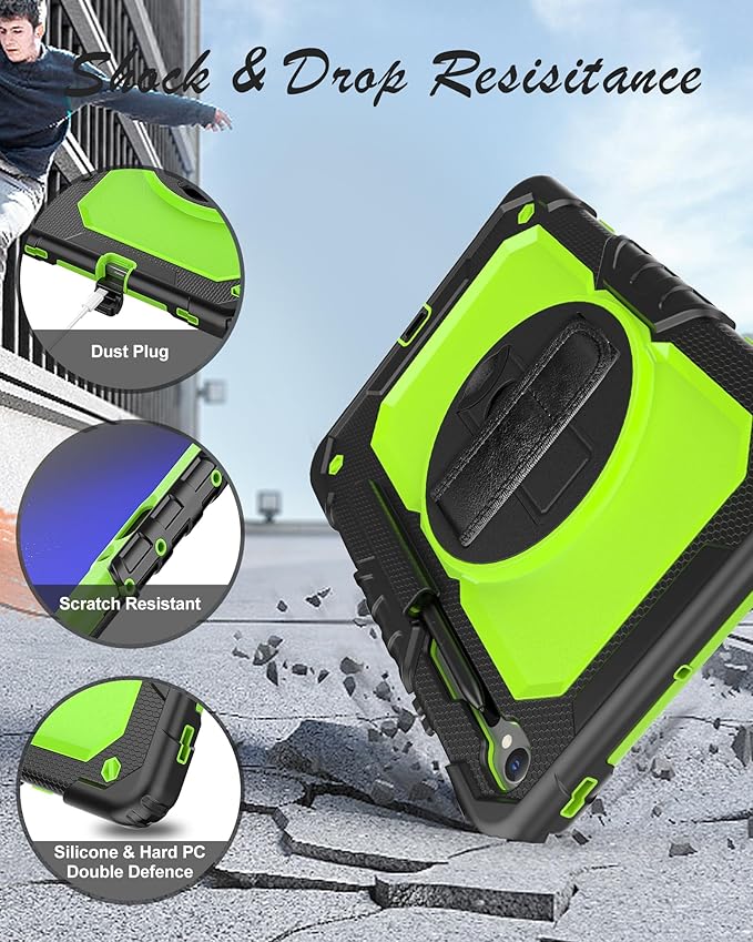 Case for Samsung Galaxy Tab S10 Lite/ S10 FE / S9 FE 10.9 Inch / S9 11'' 5G Protective with Screen Protector/Pen Holder/Hand Strap, Heavy Duty Shockproof Tablet Cover for S10 Lite, Green
