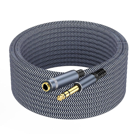 1/4 inch Extension Cable 40ft, 1/4"" inch Male to Female Stereo Headphone Guitar Extension Cable, Quarter inch Headphone Extension Cable, Grey
