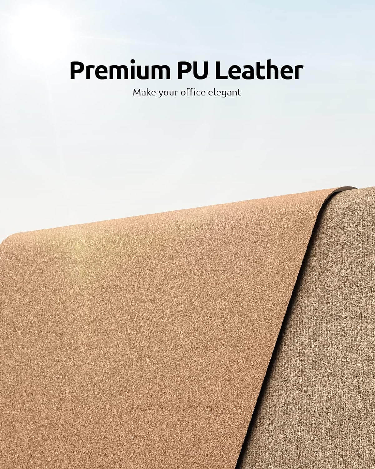 YSAGi Leather Desk Protector, Office Mat, Large Mouse Pad, Non-Slip PU Leather Blotter, Laptop Desk, Waterproof Writing Pad for Office and Home (Khaki, 35.4" x 17")