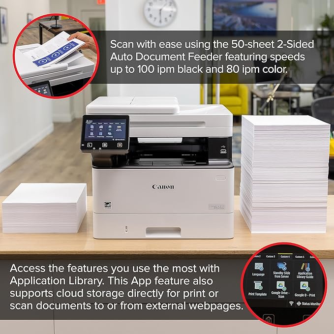 Canon imageCLASS MF465dw - Monochrome, Duplex Wireless Laser Printer, All-in-One with Scanner, Copier, Fax, Home or Office, Auto Document Feeder, Mobile Ready, 3 Year Limited Warranty, 42 PPM, White