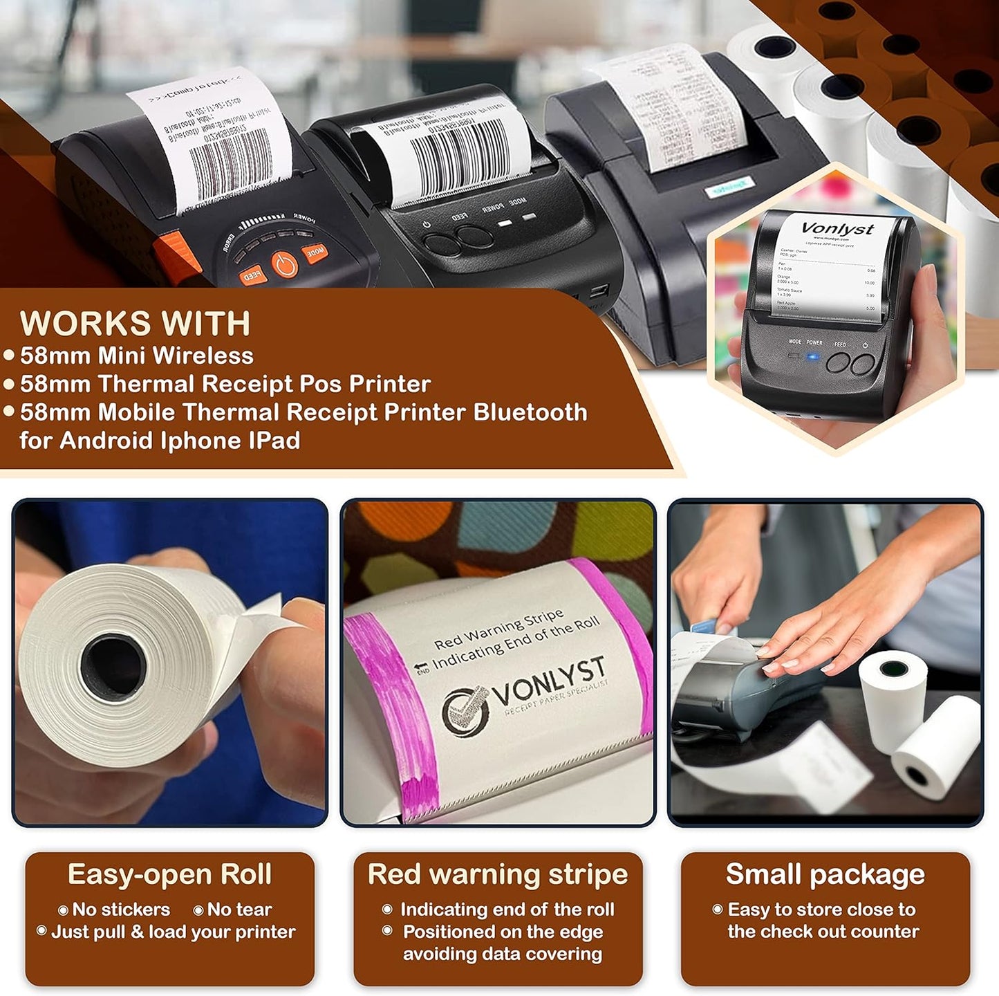 Receipt Paper Roll for 58mm Mobile Portable Thermal Printer (Pack 20 rolls)